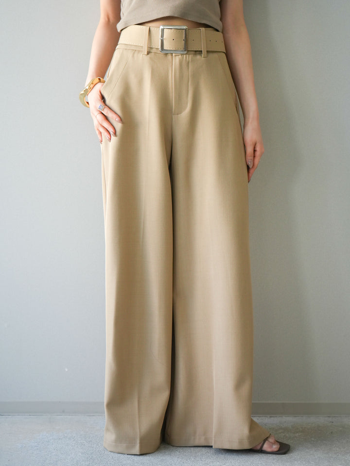[予約]シルバーバックルドレープワイドスラックス/beige