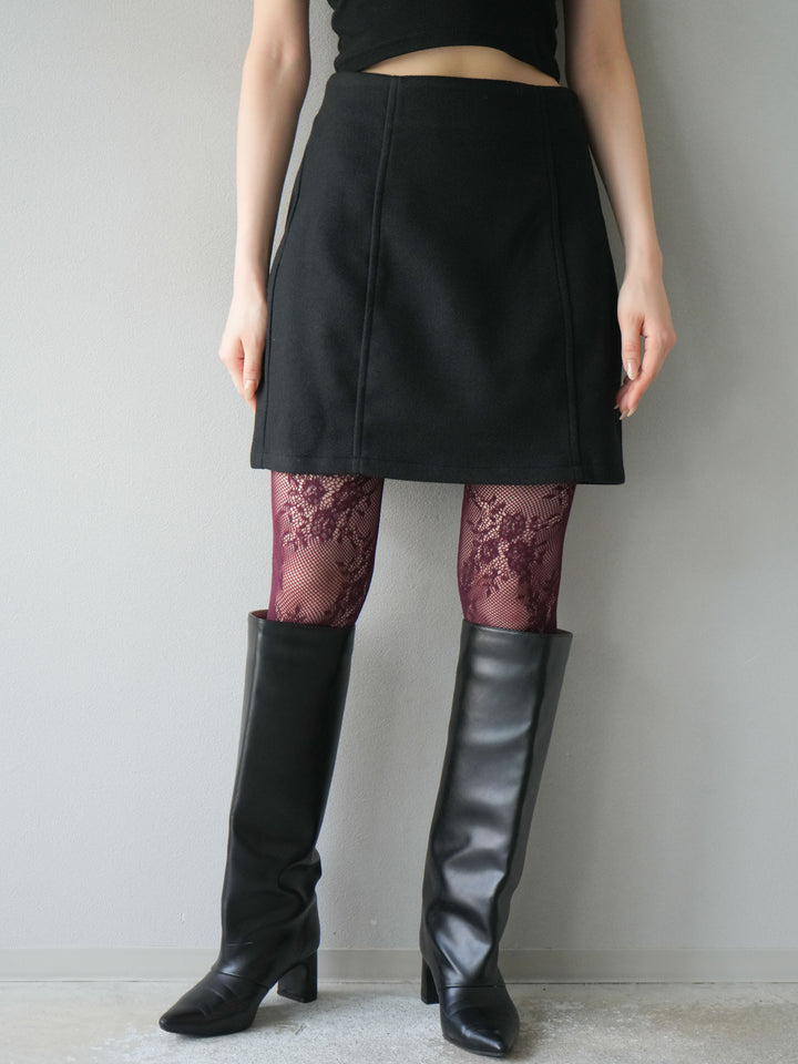 [予約]フェイクウールコクーンミニスカート/ブラック