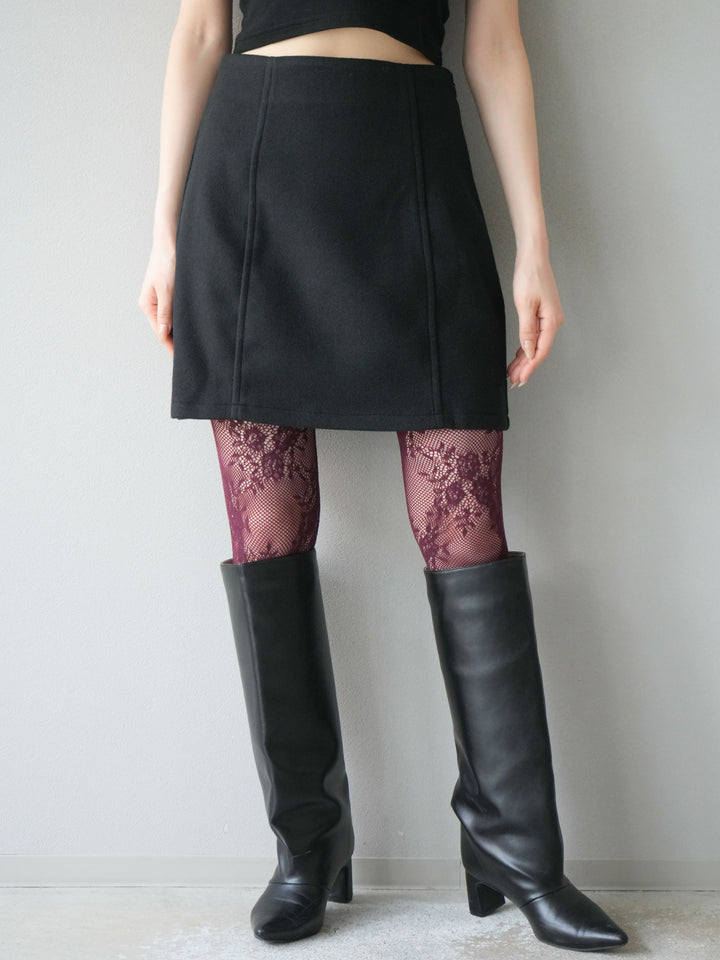 [予約]フェイクウールコクーンミニスカート/ブラック