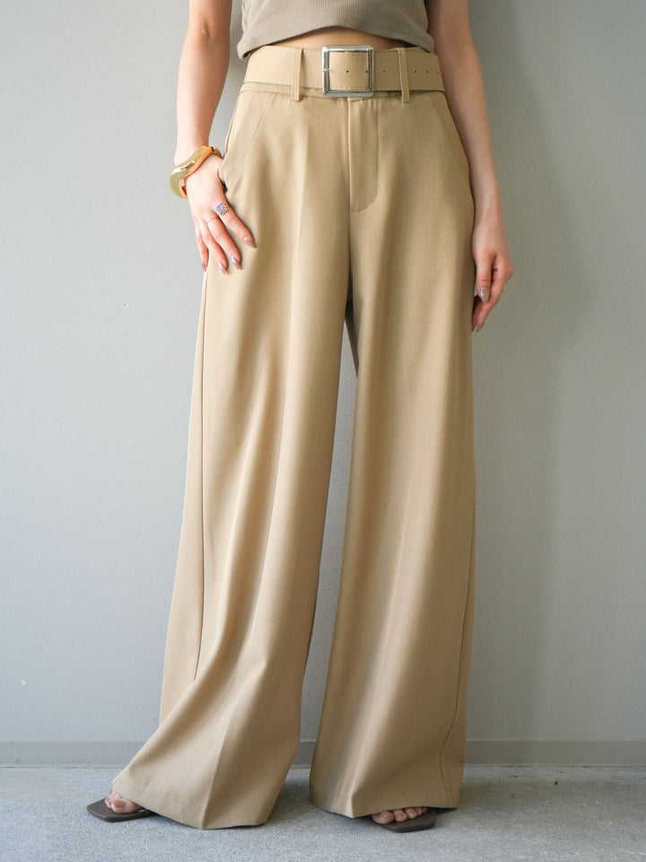 [予約]シルバーバックルドレープワイドスラックス/beige