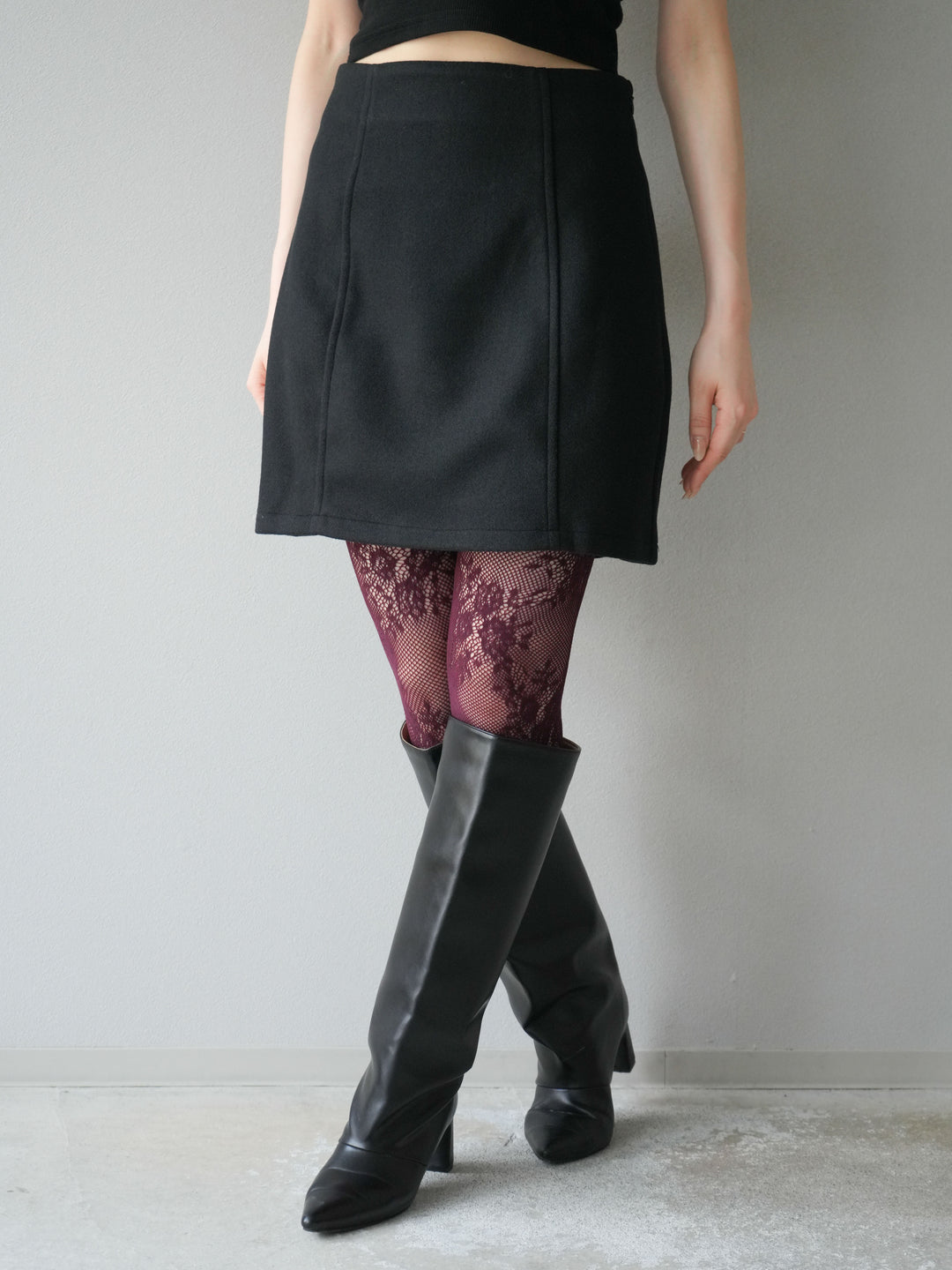 [予約]フェイクウールコクーンミニスカート/ブラック