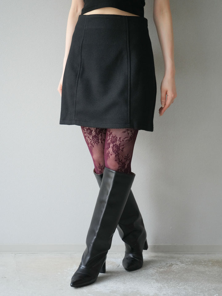 [予約]フェイクウールコクーンミニスカート/ブラック