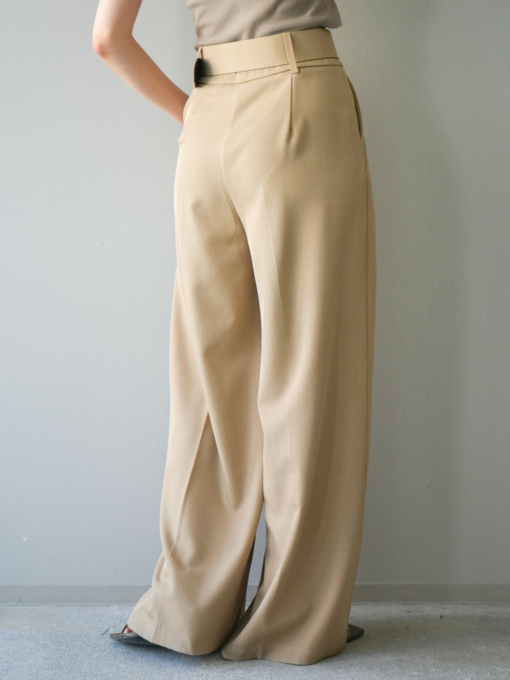 [予約]シルバーバックルドレープワイドスラックス/beige