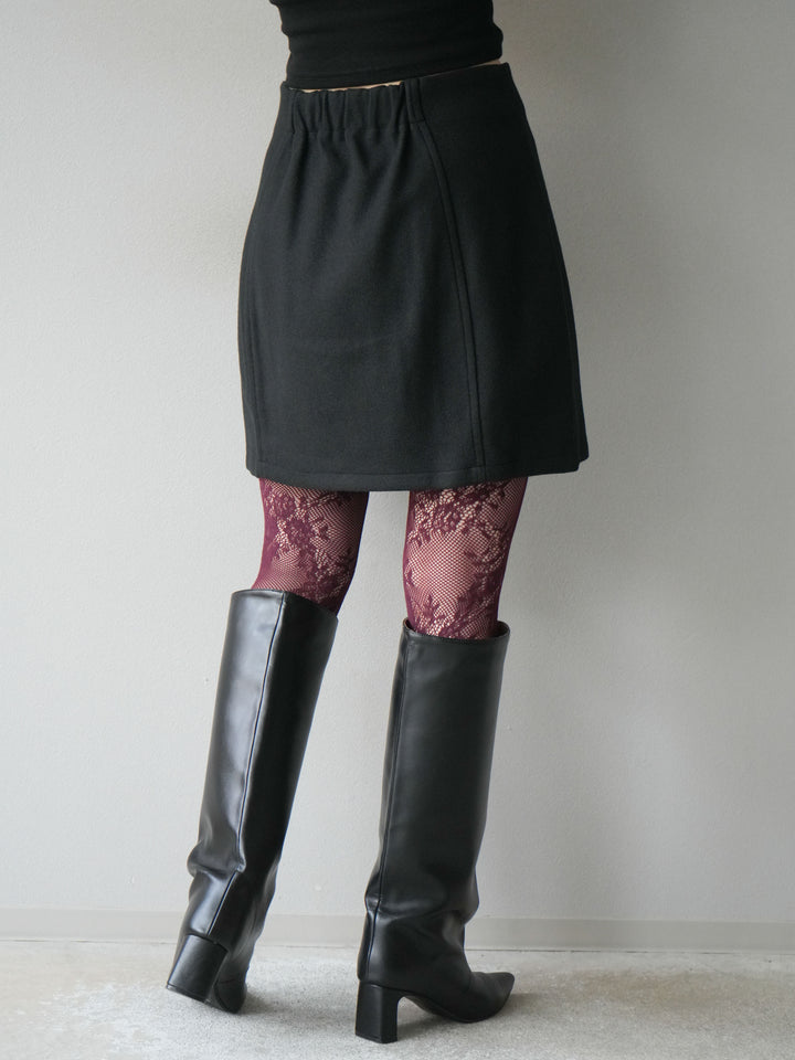 [予約]フェイクウールコクーンミニスカート/ブラック