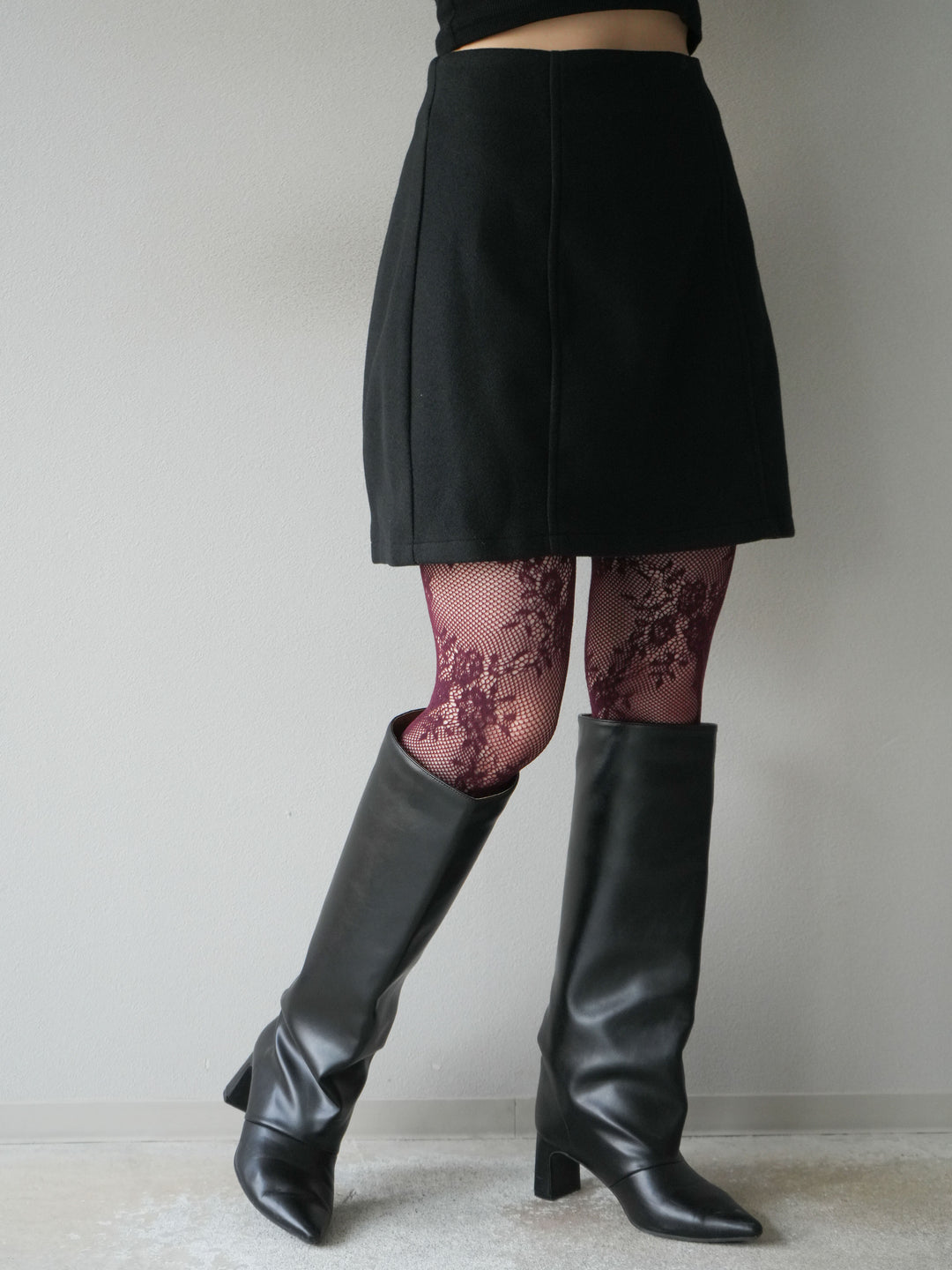 [予約]フェイクウールコクーンミニスカート/ブラック