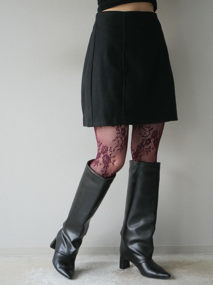 [予約]フェイクウールコクーンミニスカート/ブラック