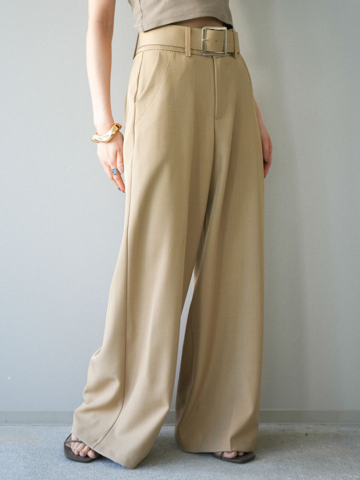 [予約]シルバーバックルドレープワイドスラックス/beige