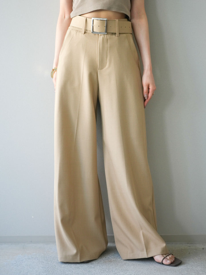 [予約]シルバーバックルドレープワイドスラックス/beige