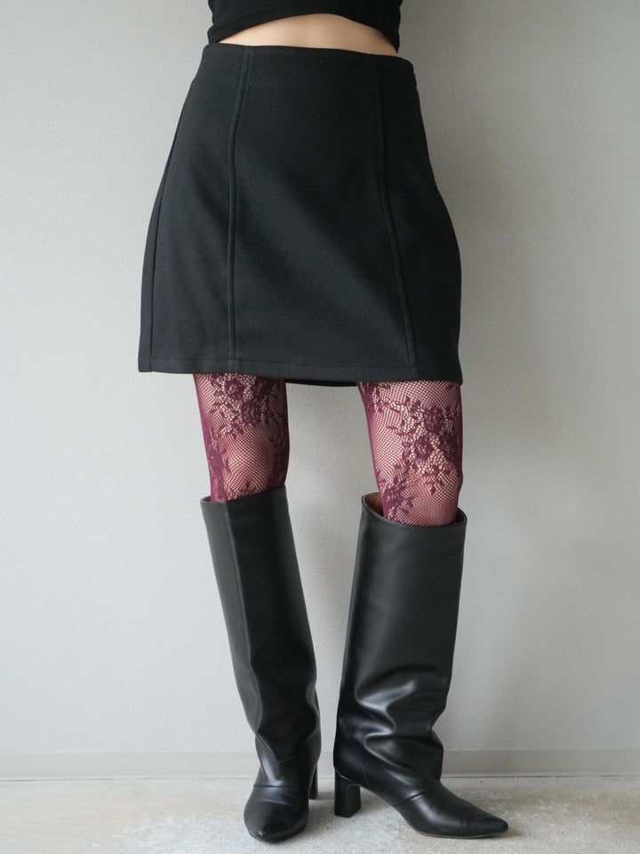 [予約]フェイクウールコクーンミニスカート/ブラック