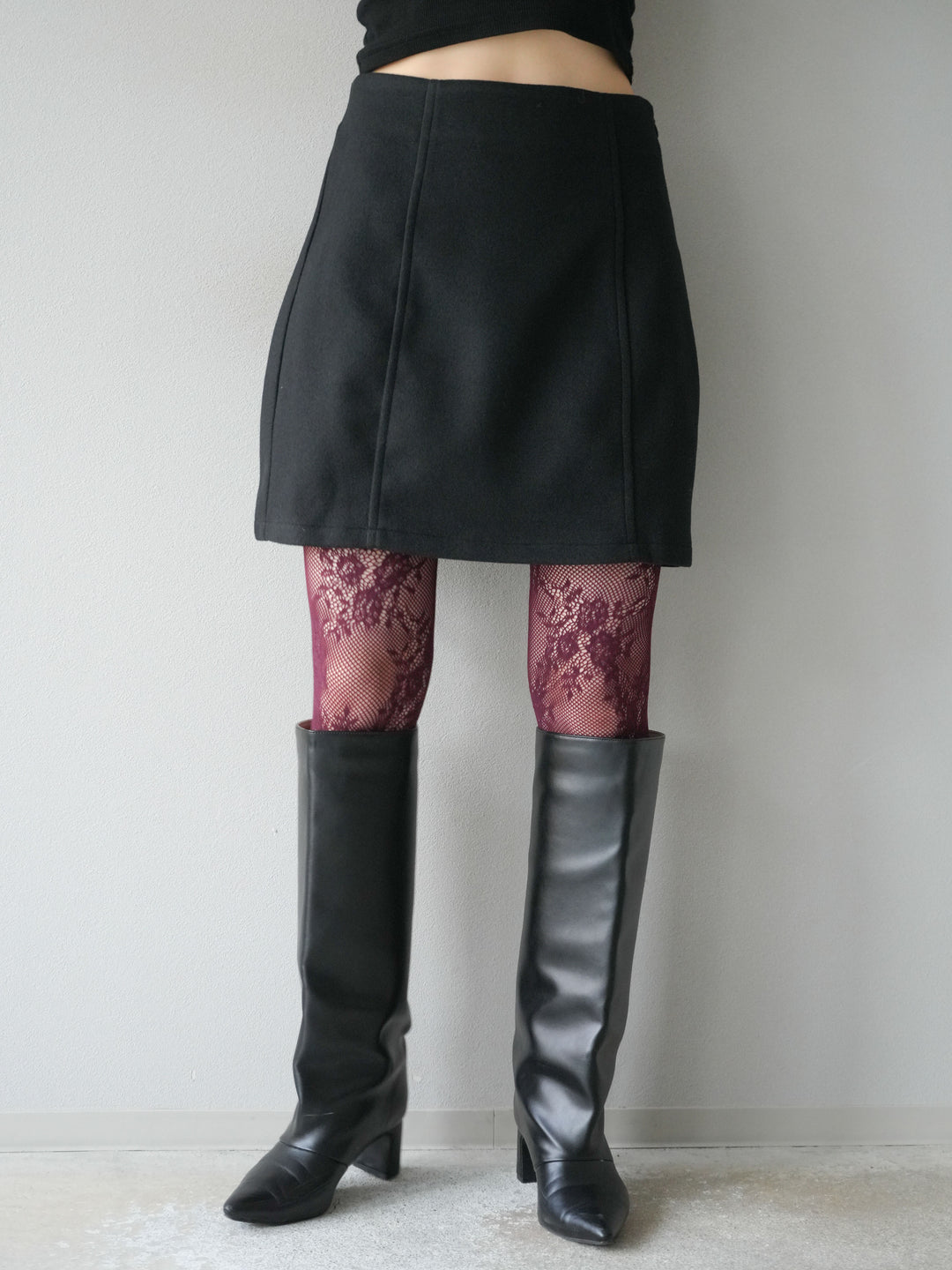 [予約]フェイクウールコクーンミニスカート/ブラック