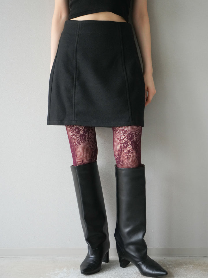 [予約]フェイクウールコクーンミニスカート/ブラック