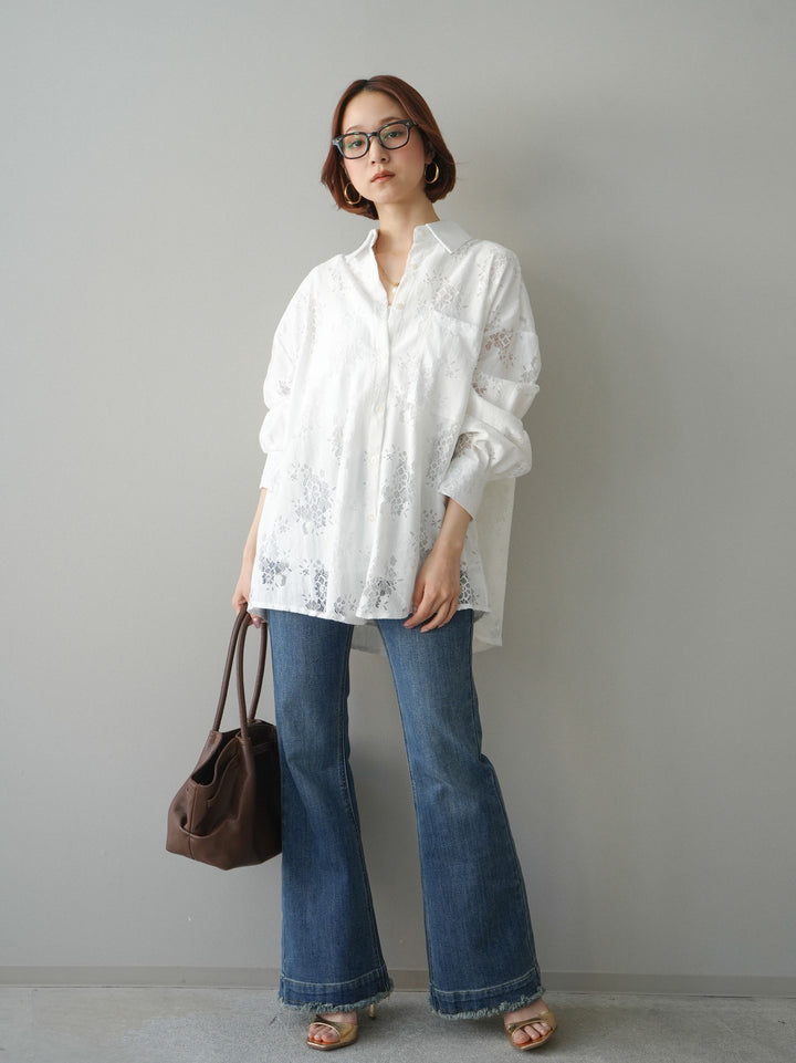 [予約]フリンジデザインセミフレアデニム/blue