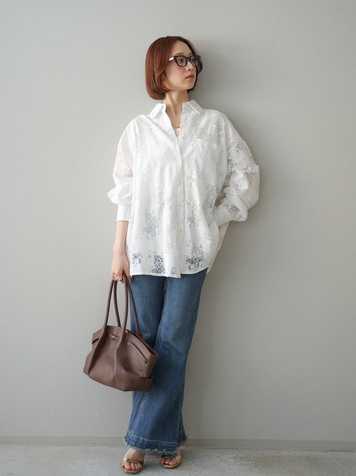 [予約]フリンジデザインセミフレアデニム/blue