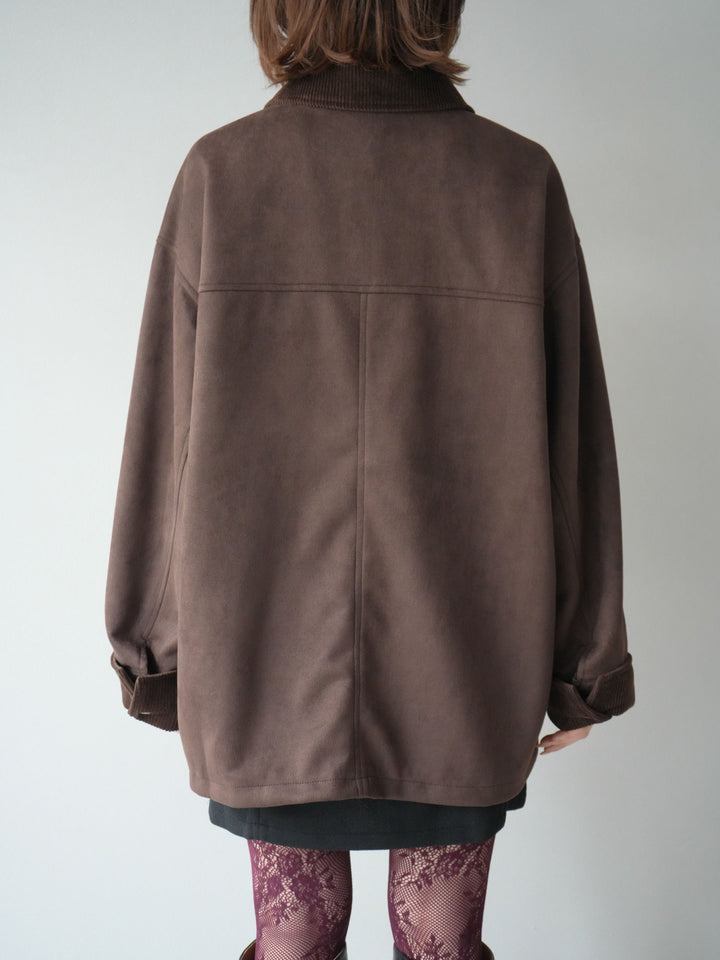 [予約]コーデュロイ襟スウェードミドルジャケット /ブラウン