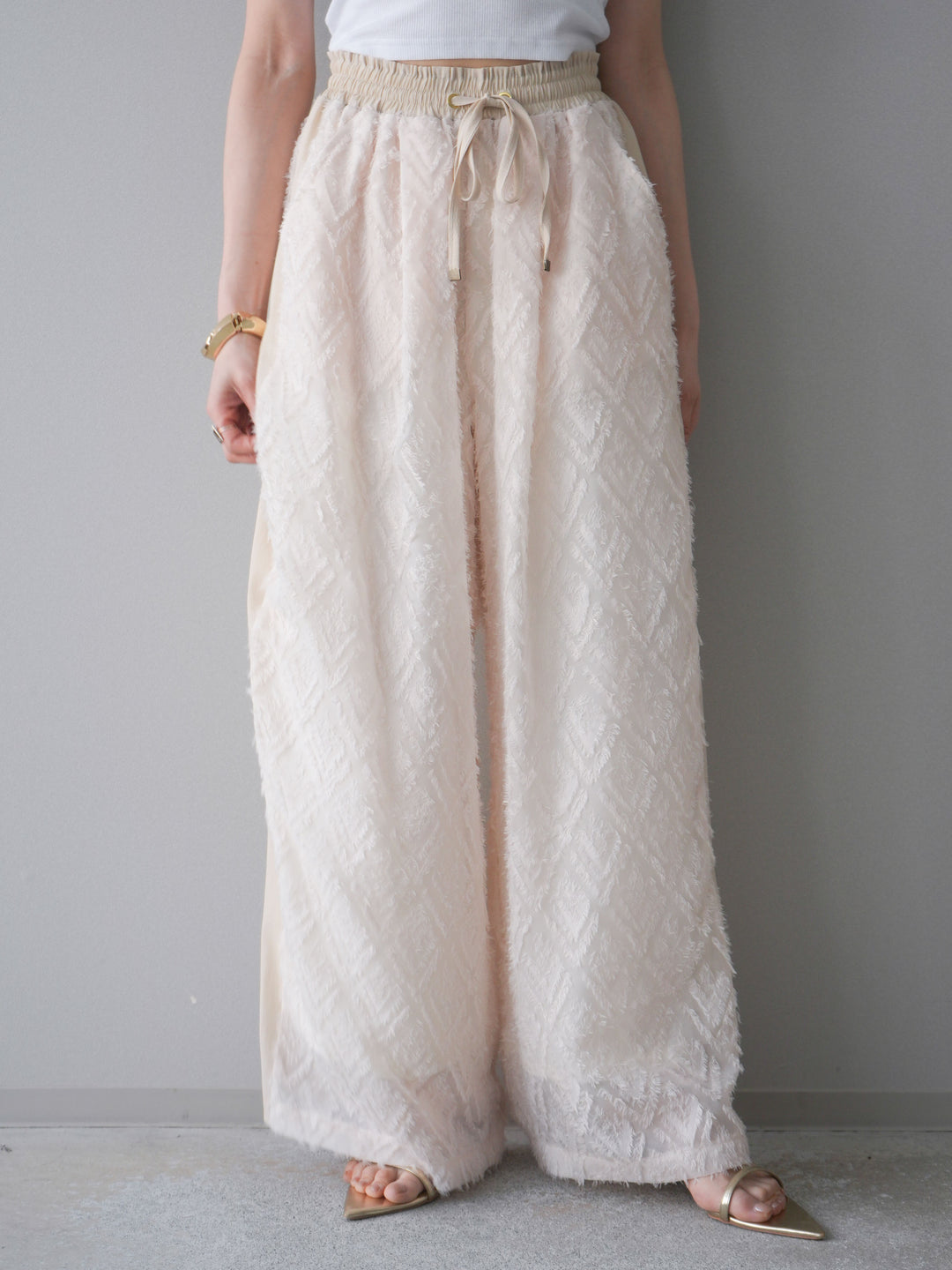 [予約]フリンジイージーストレートパンツ/ivory