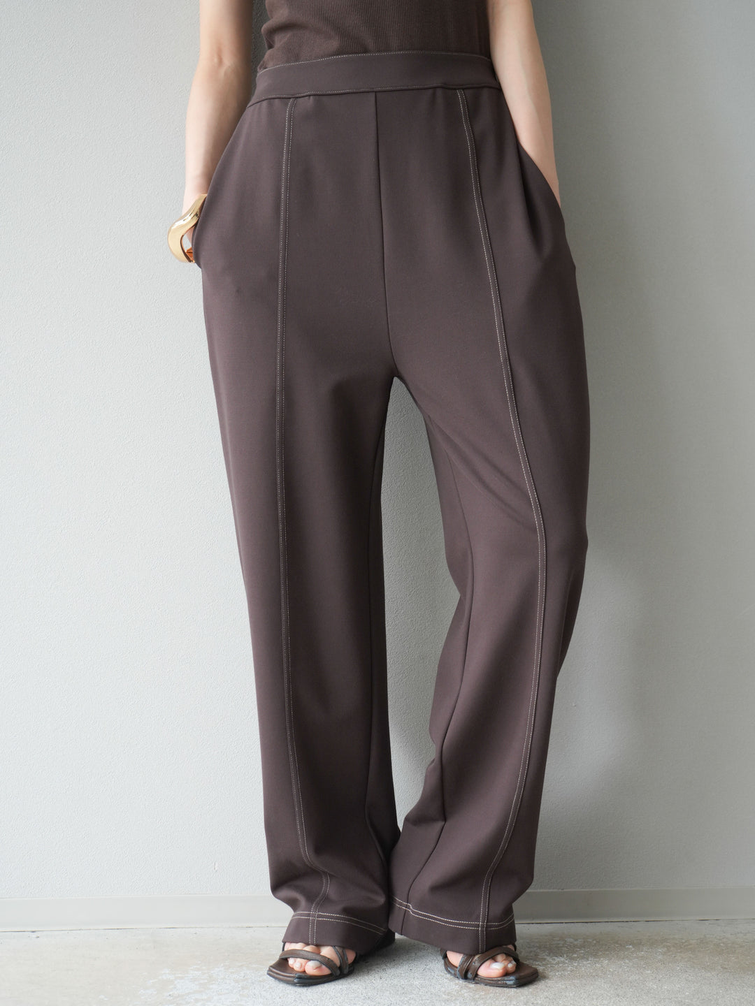 [予約]ステッチポンチライクパンツ/ブラウン