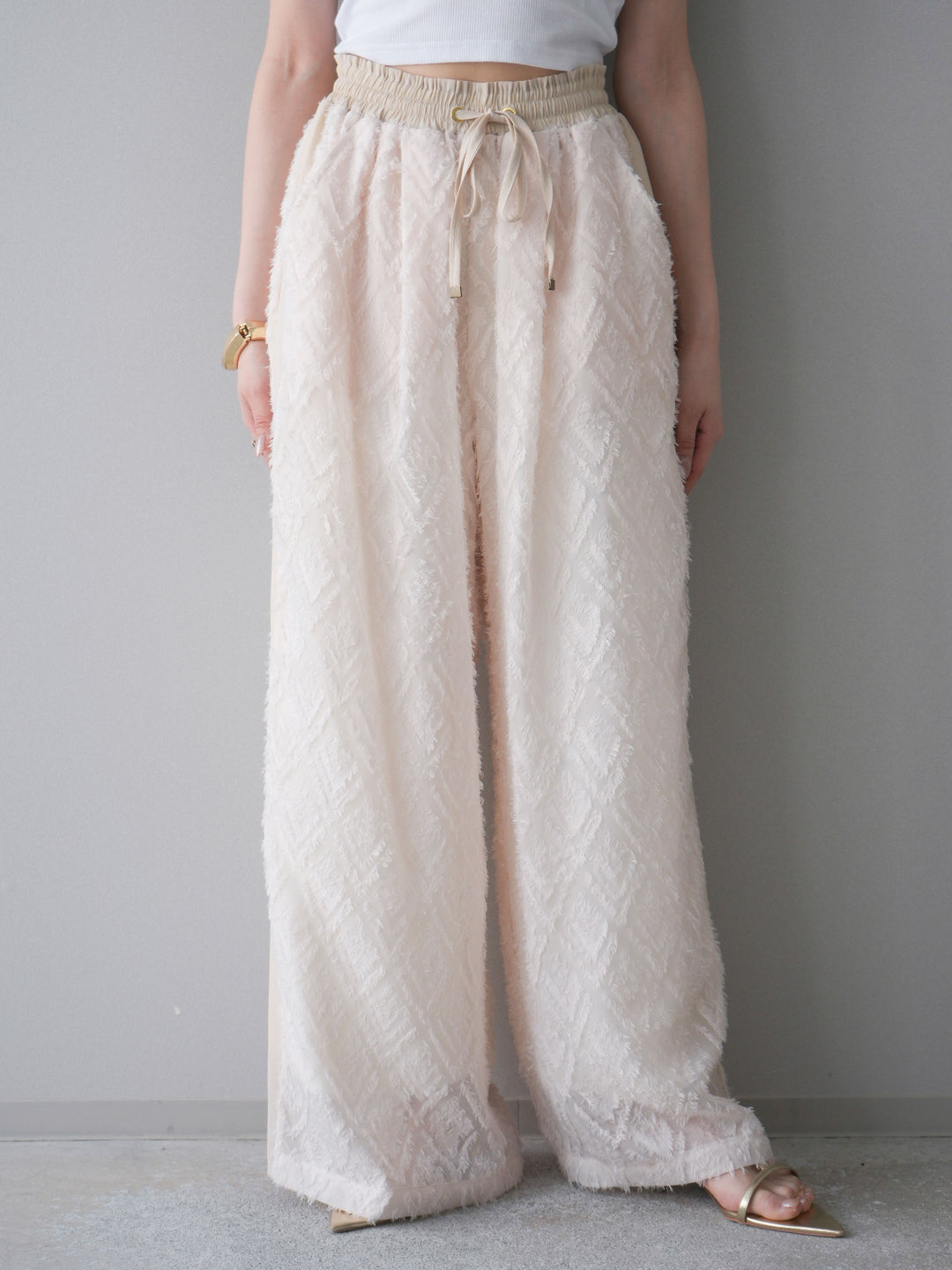 [予約]フリンジイージーストレートパンツ/ivory