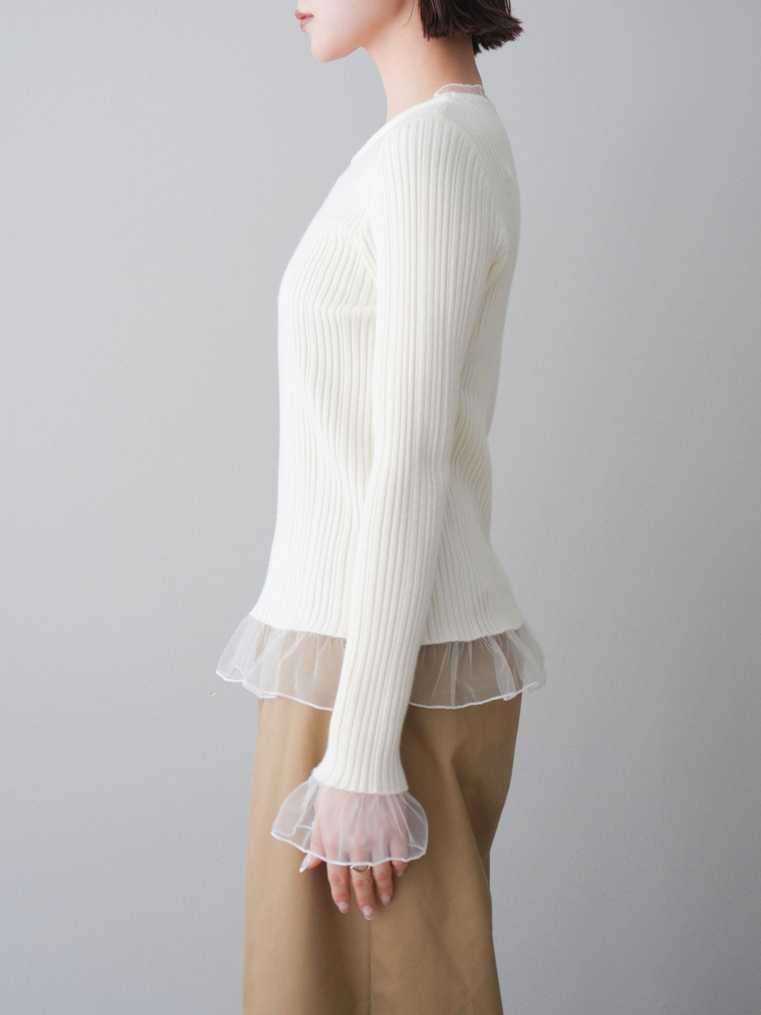 [予約]チュールレイヤードリブニットトップス/ivory