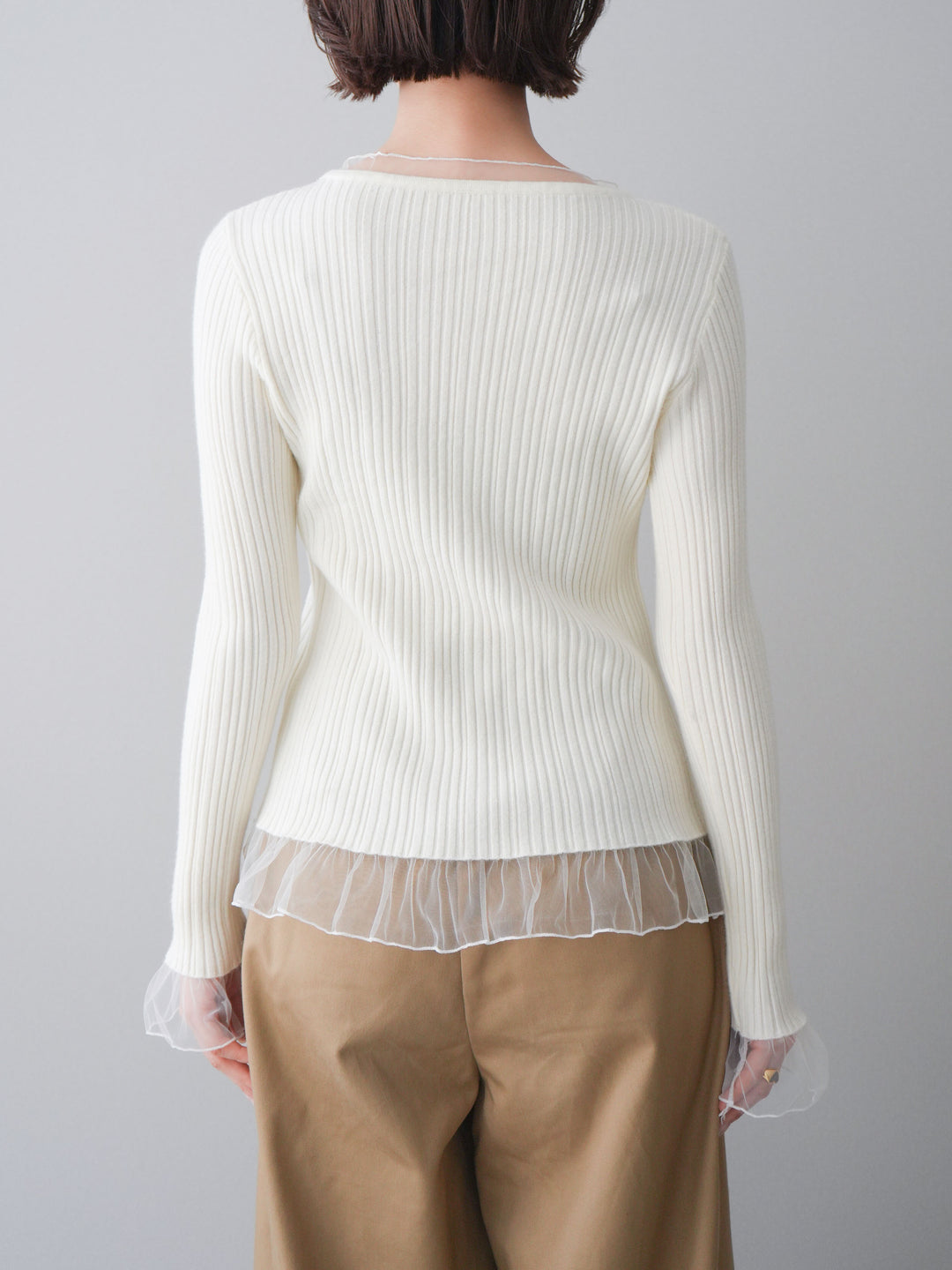 [予約]チュールレイヤードリブニットトップス/ivory