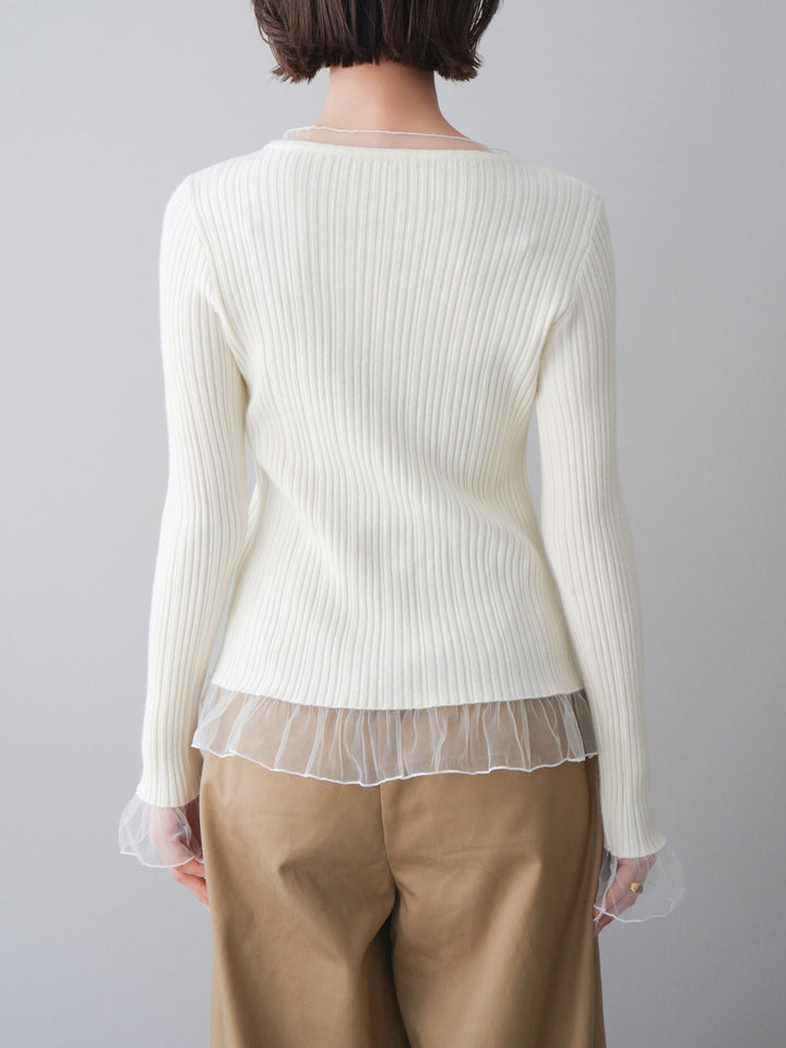 [予約]チュールレイヤードリブニットトップス/ivory
