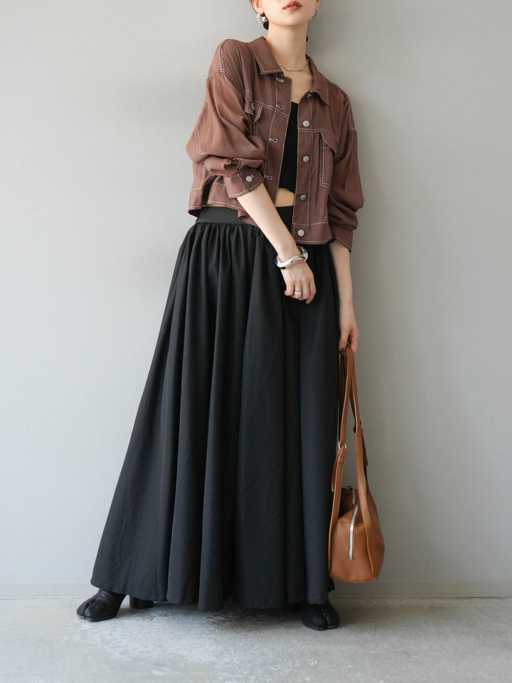 [SET] 縫合透視短外套 + 寬大蓬蓬裙 (2 套)