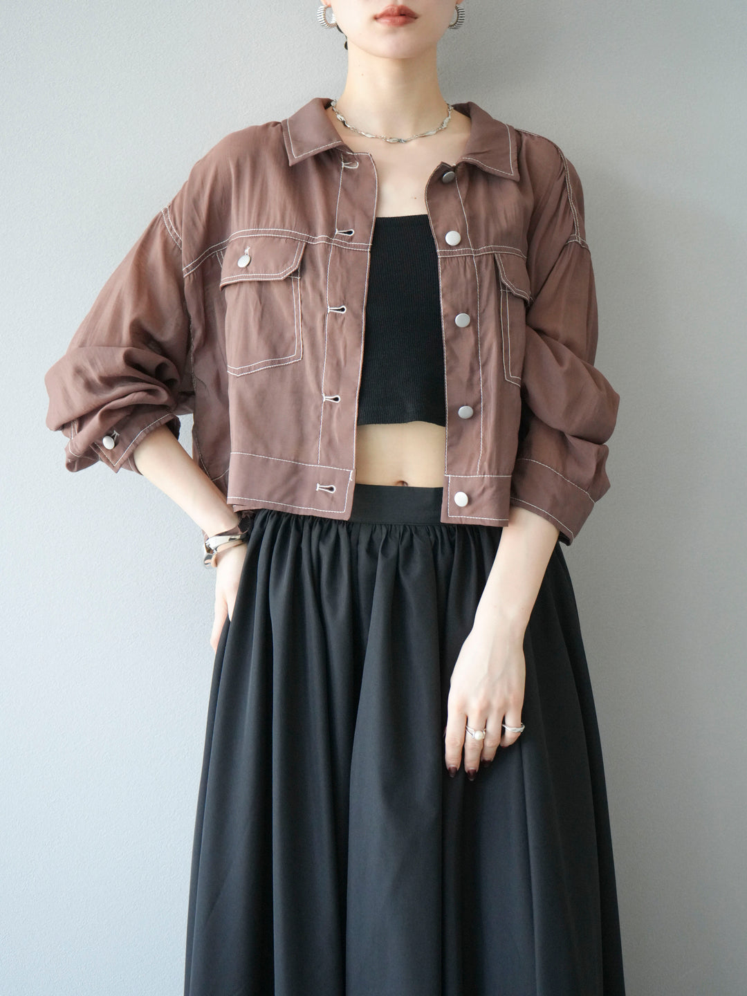 [SET] 縫合透視短外套 + 寬大蓬蓬裙 (2 套)