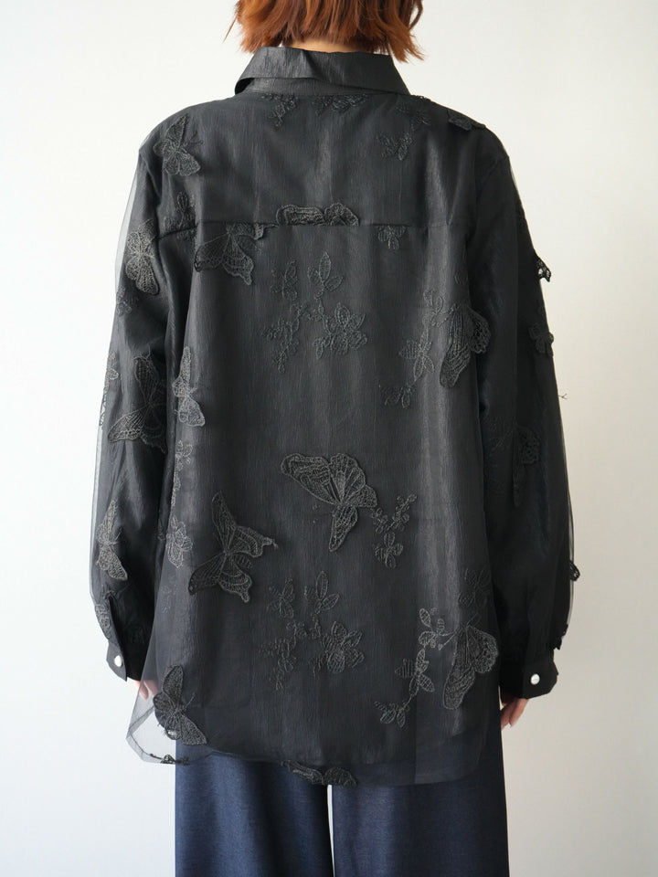 [予約]3Dバタフライエンブロイダリーブラウス/black