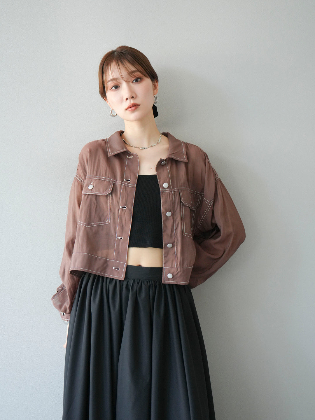 [SET] 縫合透視短外套 + 寬大蓬蓬裙 (2 套)