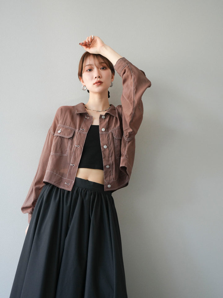 [SET] 縫合透視短外套 + 寬大蓬蓬裙 (2 套)