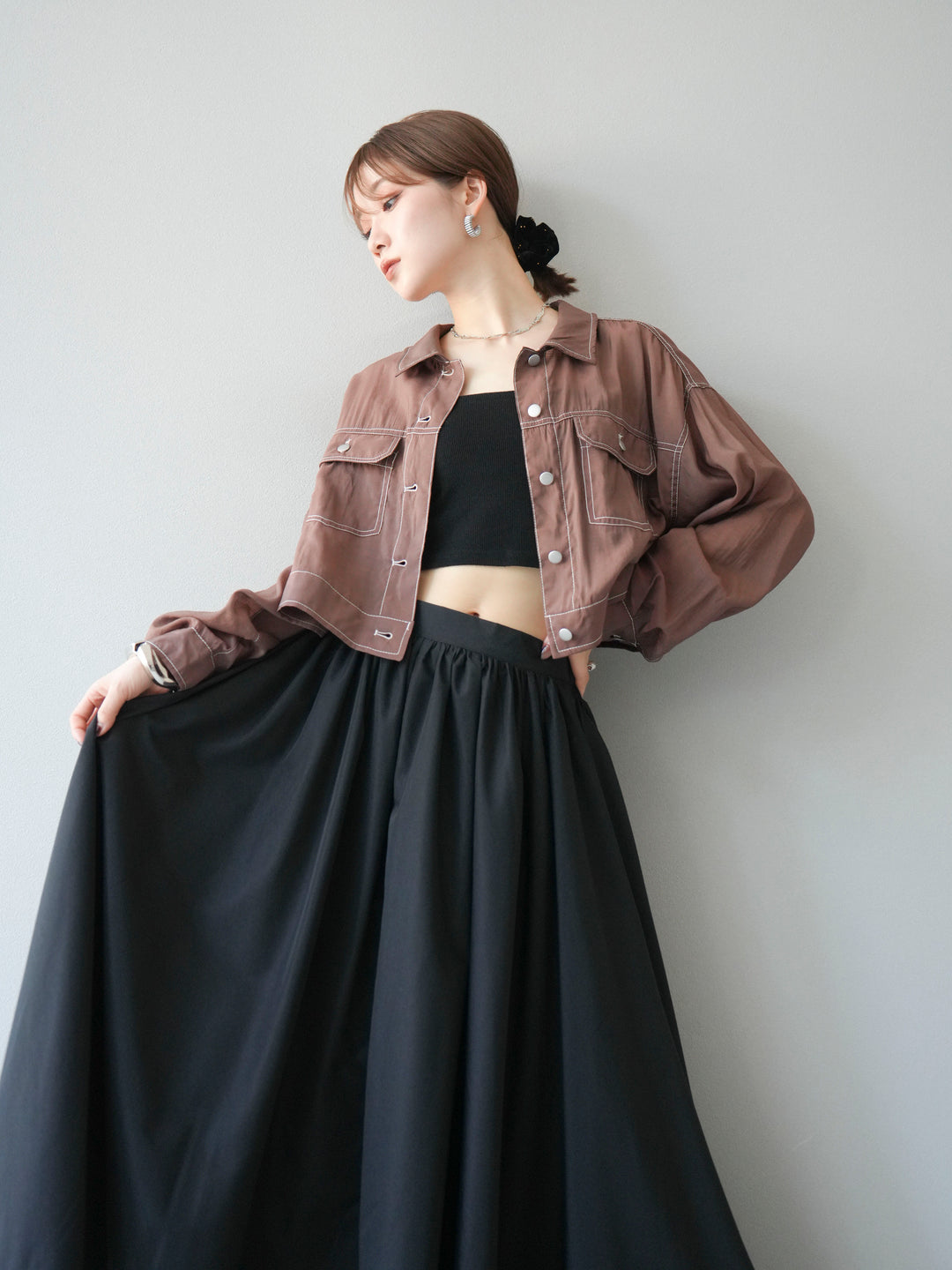 [SET] 縫合透視短外套 + 寬大蓬蓬裙 (2 套)