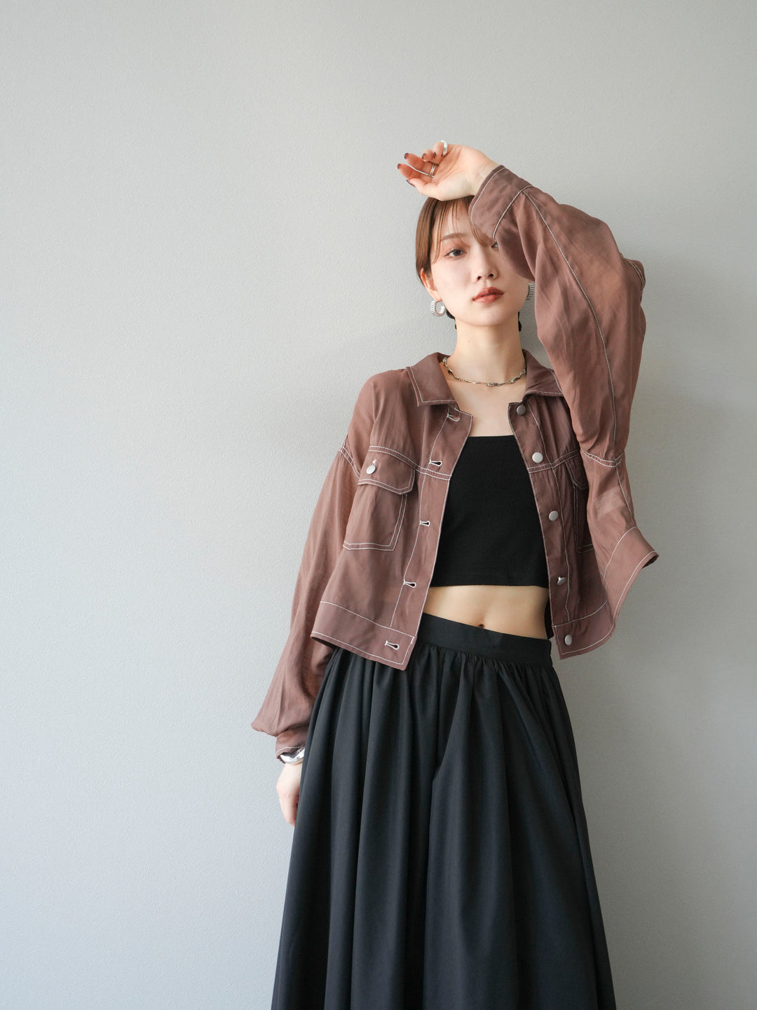 [SET] 縫合透視短外套 + 寬大蓬蓬裙 (2 套)