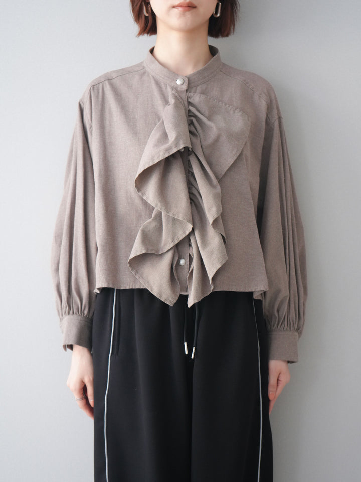 [予約]ラッフルフレアショートブラウスス/brown