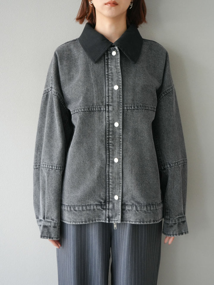 [予約]スウェード襟切替デニムブルゾン/ブラック