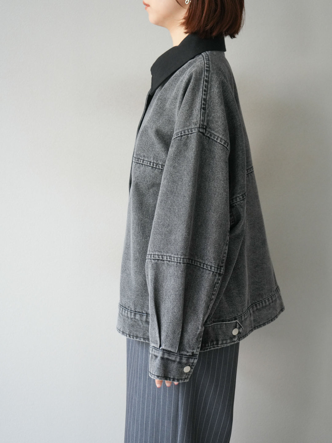 [予約]スウェード襟切替デニムブルゾン/ブラック