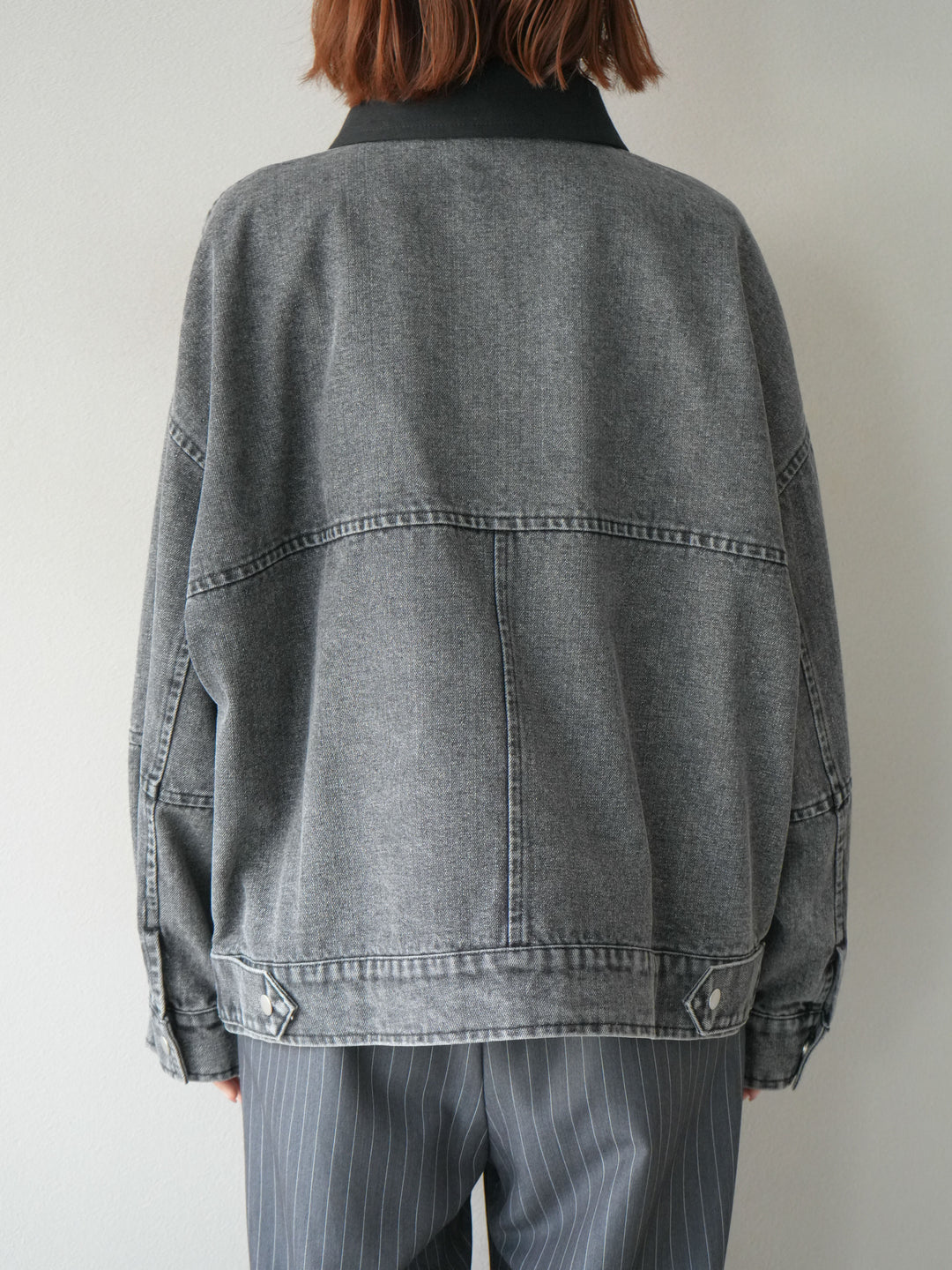 [予約]スウェード襟切替デニムブルゾン/ブラック