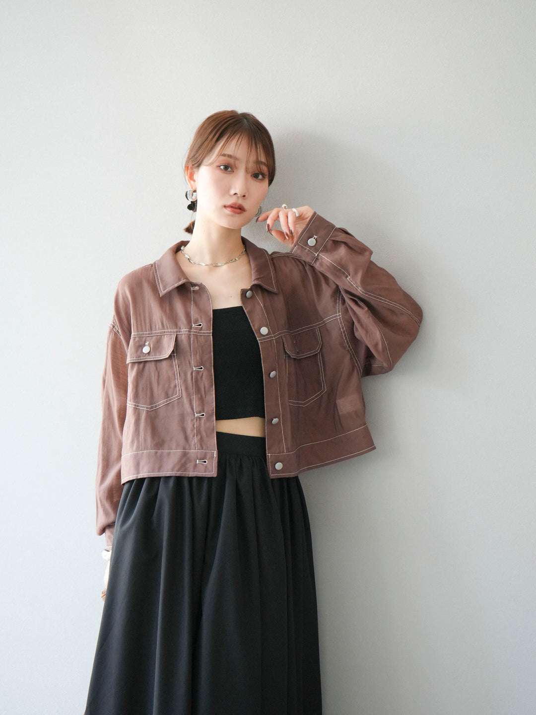 [SET] 縫合透視短外套 + 寬大蓬蓬裙 (2 套)