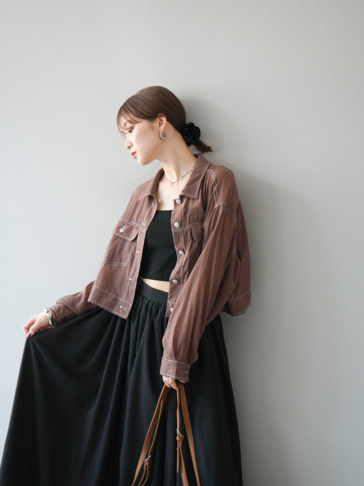 [SET] 縫合透視短外套 + 寬大蓬蓬裙 (2 套)