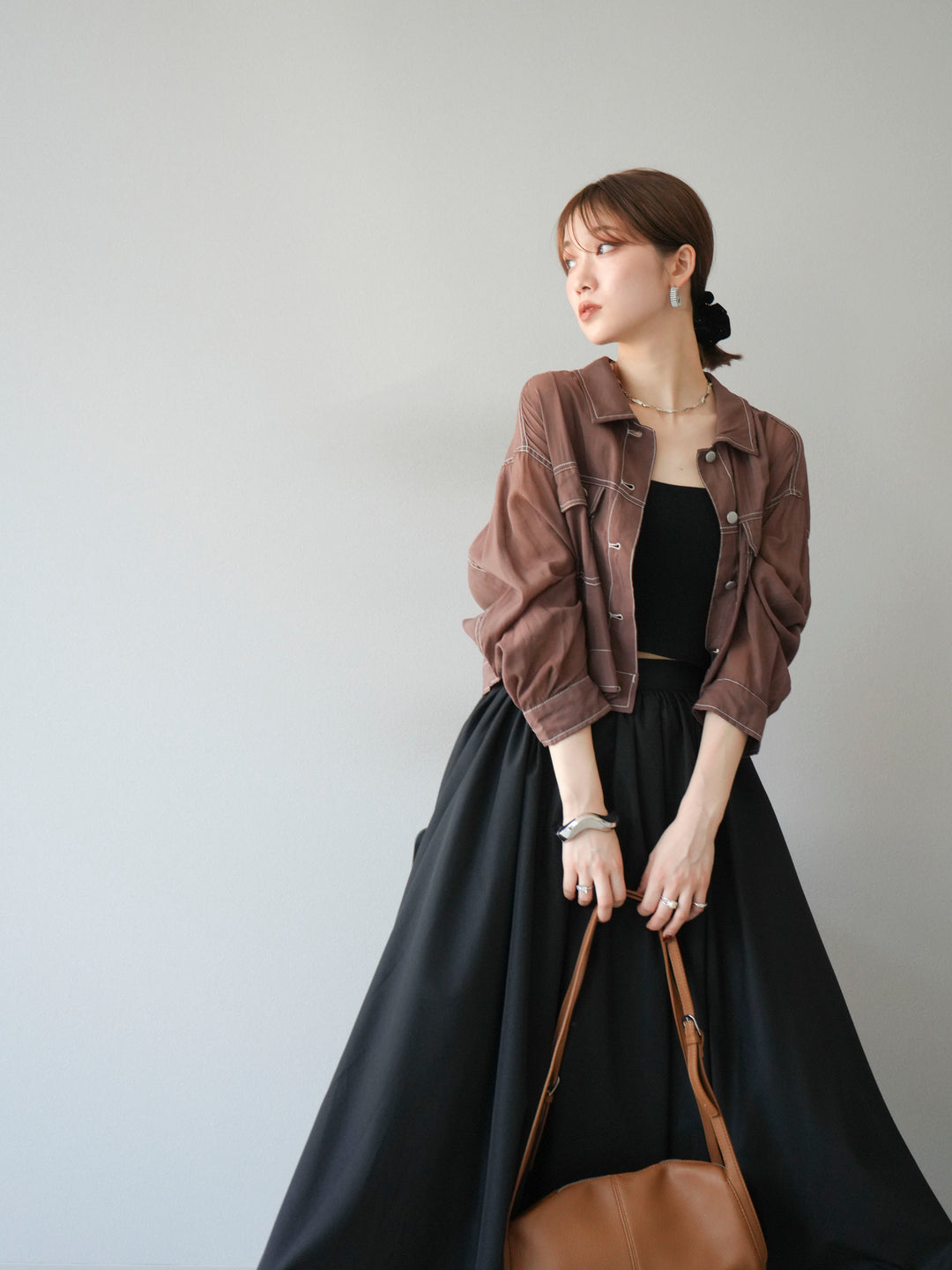 [SET] 縫合透視短外套 + 寬大蓬蓬裙 (2 套)