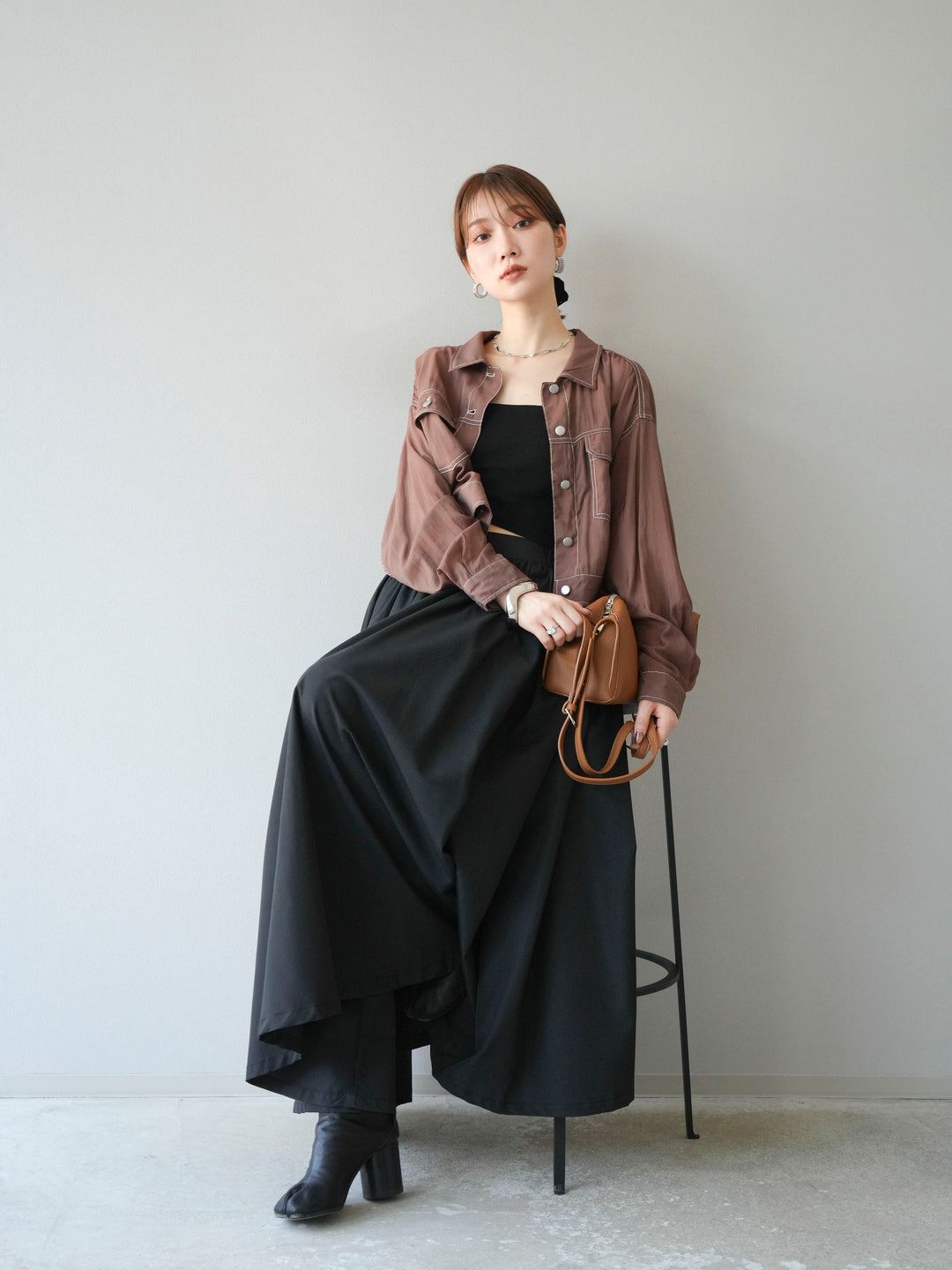 [SET] 縫合透視短外套 + 寬大蓬蓬裙 (2 套)