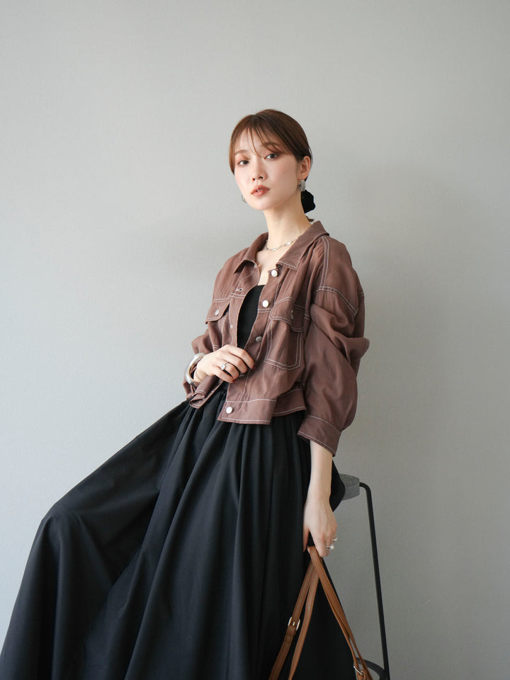 [SET] 縫合透視短外套 + 寬大蓬蓬裙 (2 套)