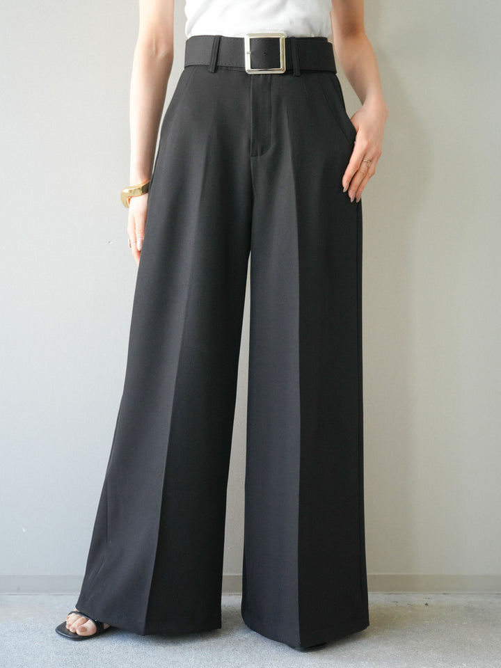 [予約]シルバーバックルドレープワイドスラックス/black
