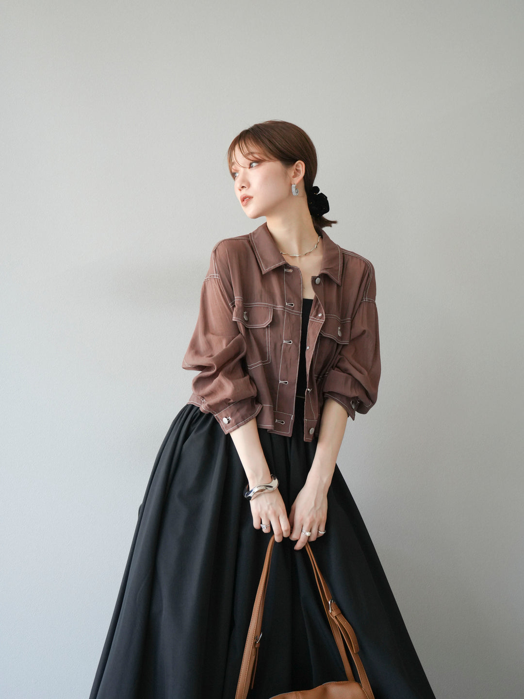 [SET] 縫合透視短外套 + 寬大蓬蓬裙 (2 套)