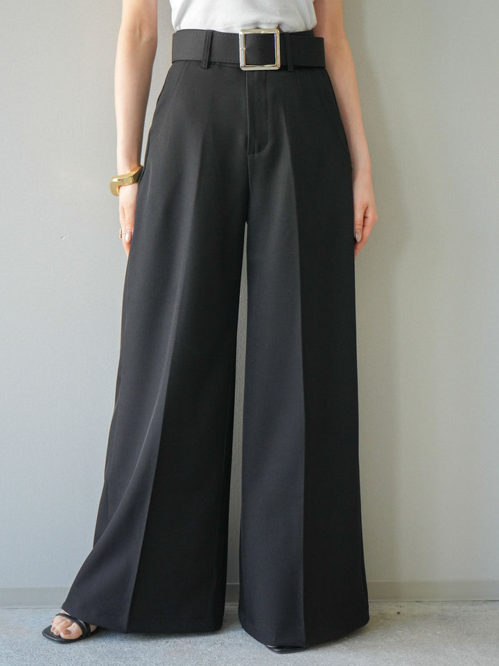 [予約]シルバーバックルドレープワイドスラックス/black