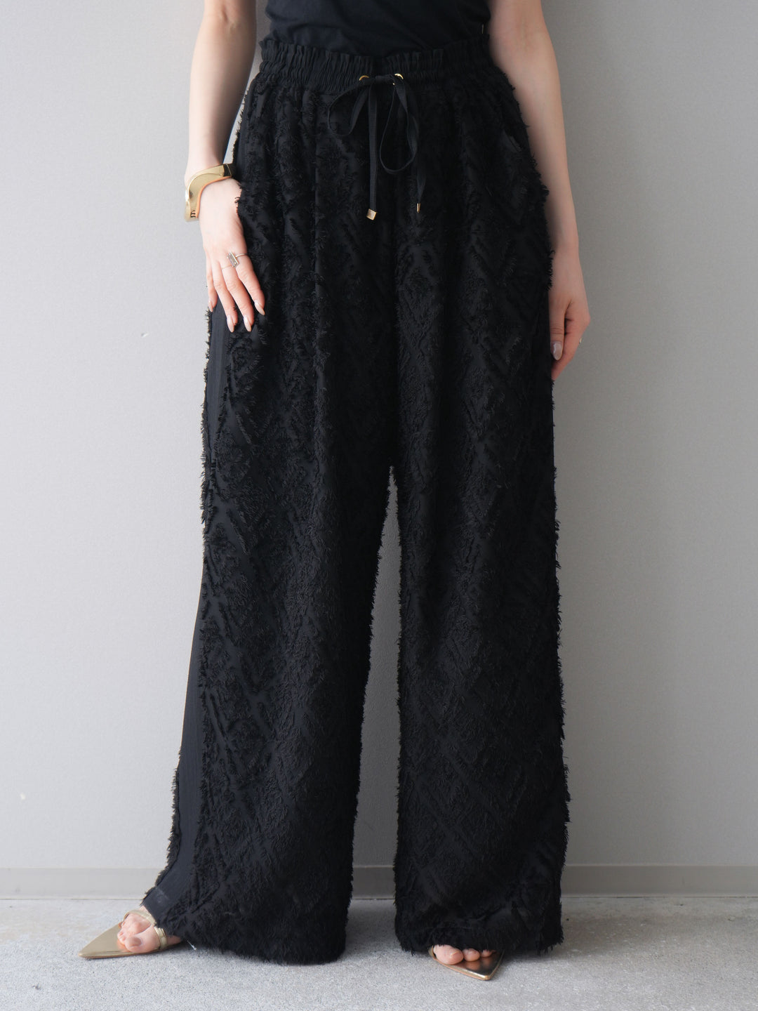 [予約]フリンジイージーストレートパンツ/black