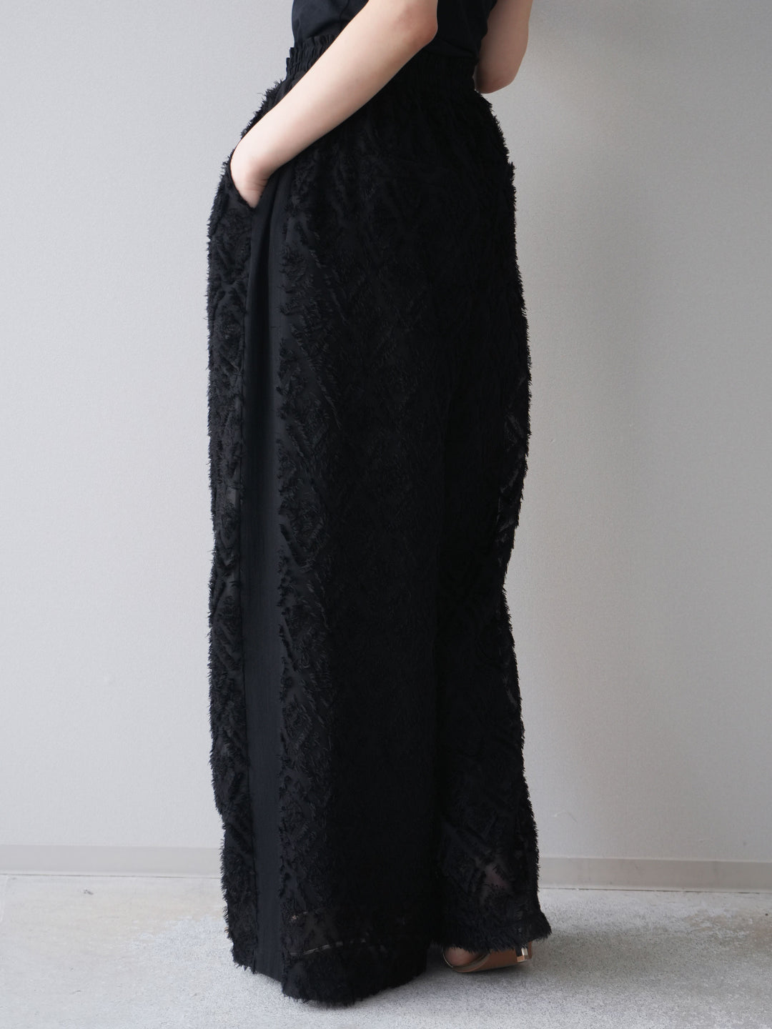 [予約]フリンジイージーストレートパンツ/black