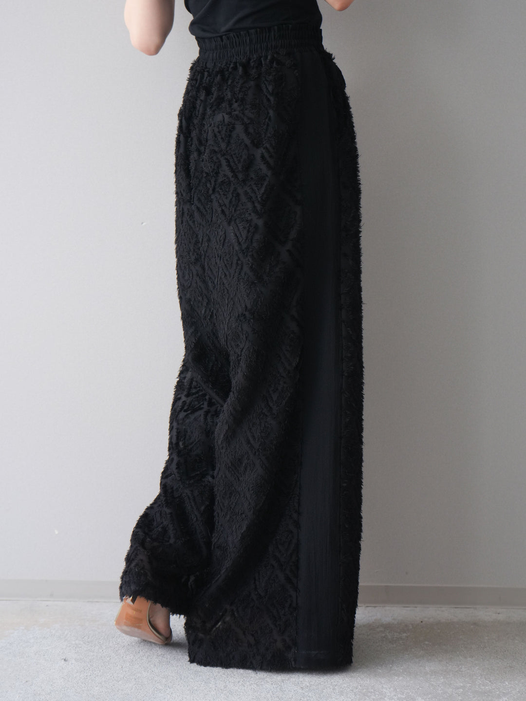 [予約]フリンジイージーストレートパンツ/black