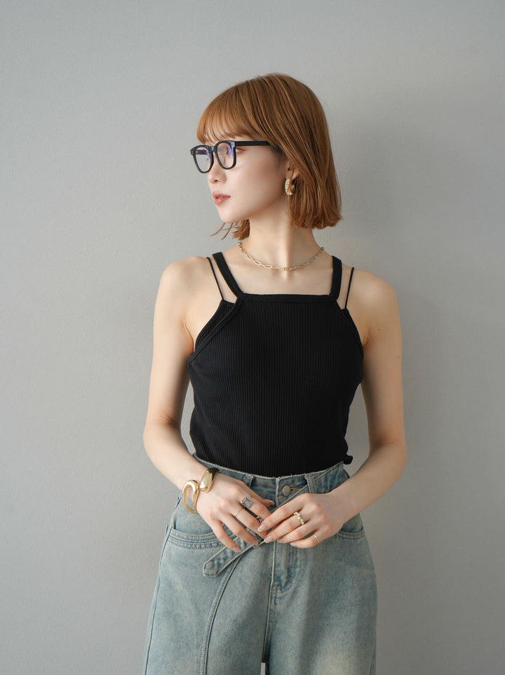 [予約]レイヤードデザインカットリブブラキャミソール/ブラック
