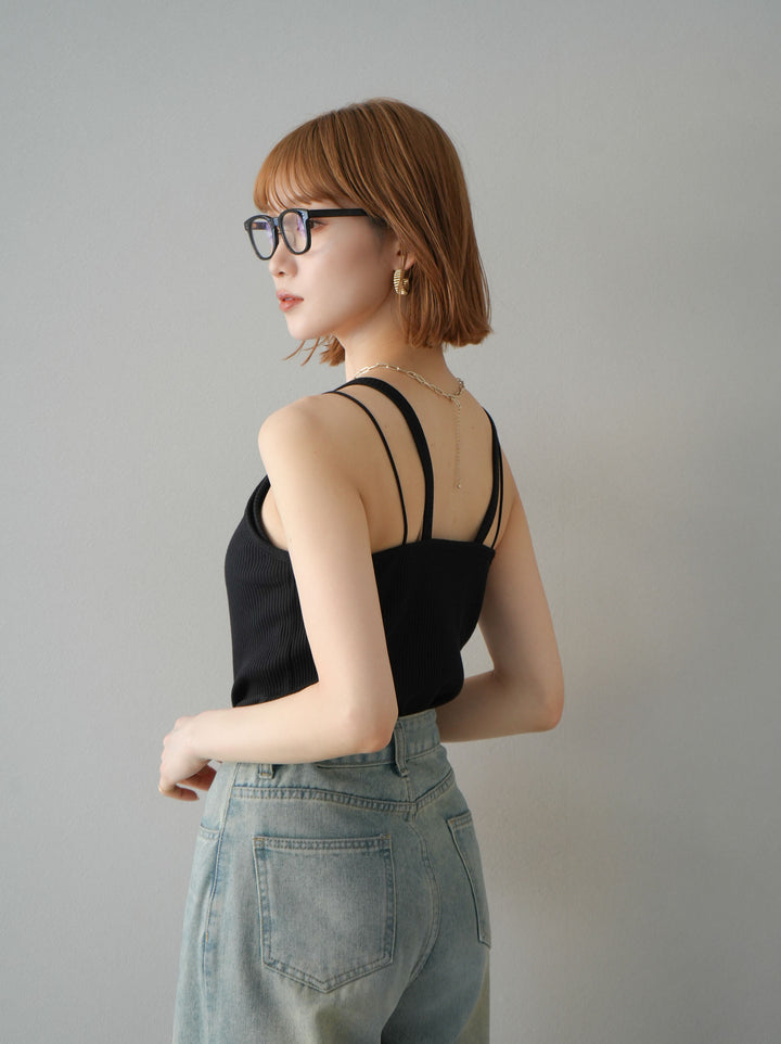 [予約]レイヤードデザインカットリブブラキャミソール/ブラック