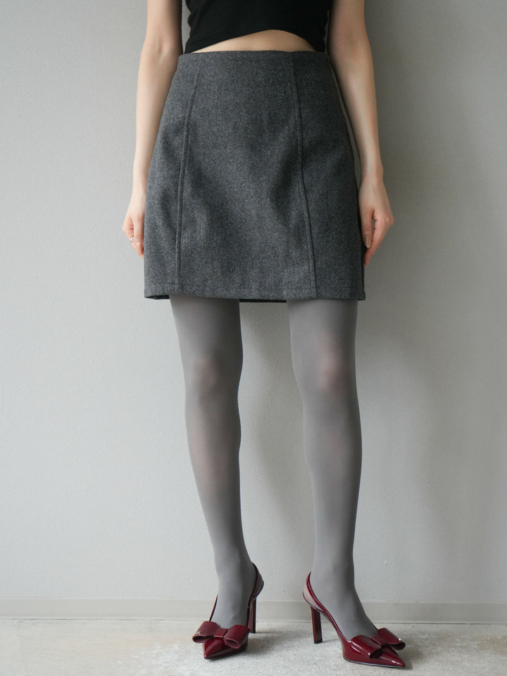 [予約]フェイクウールコクーンミニスカート/チャコール