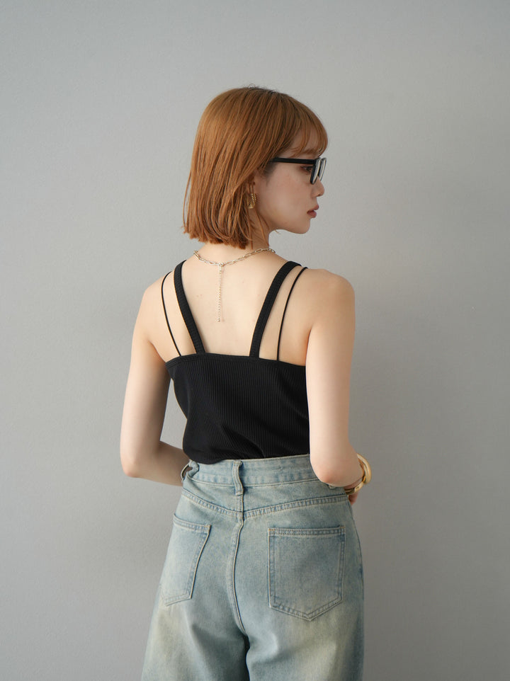 [予約]レイヤードデザインカットリブブラキャミソール/ブラック